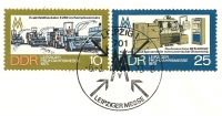 Briefmarken - Ersttagsbrief - Leipziger Frühjahrsmesse, 1973 - Leipziger Messe zeigt auf Briefmarke Briefmarke Exaktfeldhäcksler e280 im Komplexeinsatz Drehmaschine DFS 400 NC sehr selten!