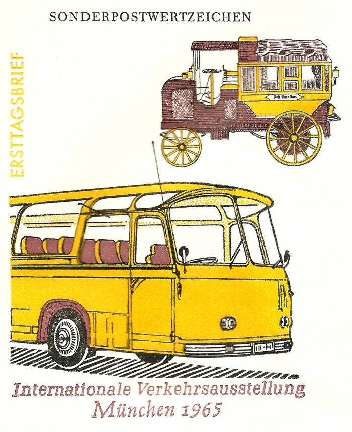 Rückansicht - 5 Pfennig - Internationale Verkehrsausstellung München, 1965 - Fünf Pfennig Briefmarke zur IVA zeigt Verkehsschilder Ampel Ersttagsstempel vom 25. Juni 1965