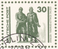 Detailansicht - 30 Pfennig - MS Arkona und Goethe-Schiller-Denkmal (Ersttagsstempel), 1990 - Postkarten Serie Bauten und Denkmäler, DDR Ganzsache, Rückseite leer!