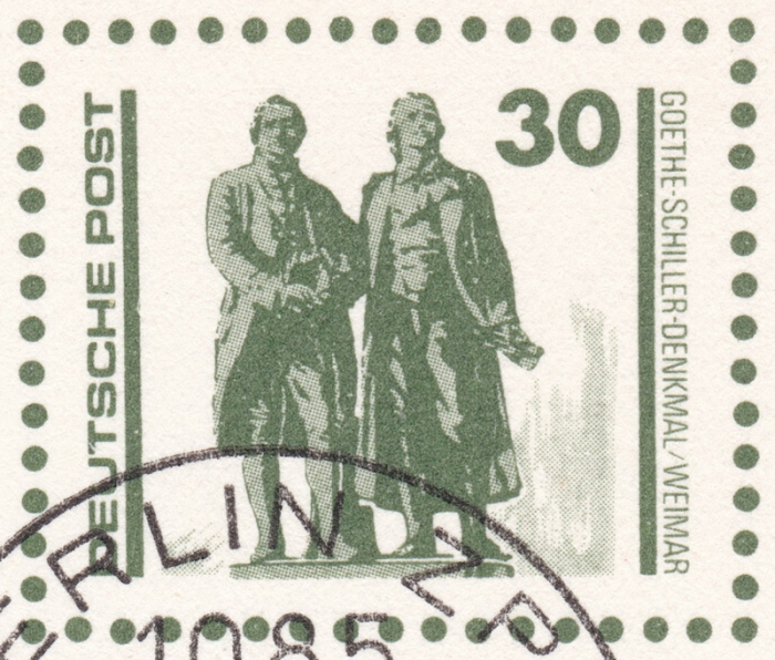 Detailansicht - 30 Pfennig - MS Arkona und Goethe-Schiller-Denkmal (Ersttagsstempel), 1990 - Postkarten Serie Bauten und Denkmäler, DDR Ganzsache, Rückseite leer!
