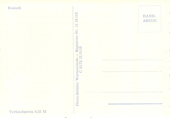 Rückansicht - Rostock, Postkarte 1972 - Alte Postkarte Karton, s/w-Abzug