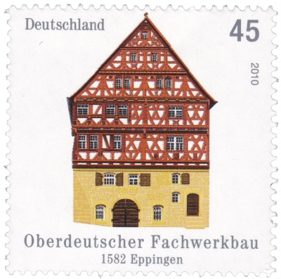 Vorderansicht - Briefmarke - Oberdeutscher Fachwerkbau - 1582 Eppingen, Deutschland 2010 Ausgabewert: 45 Cent