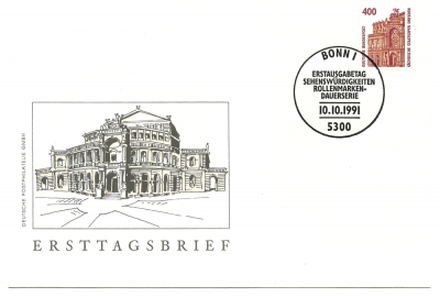 Ersttagsbrief - 400 Pfennig Briefmarke zeigt Semperoper, 1991
