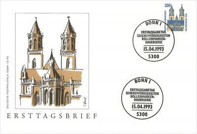 Vorderansicht - Ersttgsbrief - 200 Pfennig DDR zeigt Magdeburger Dom, 1993 Erstausgabetag 15.04.1993