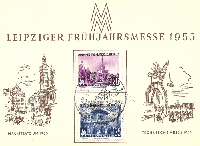 Vorderansicht - Ersttagsbrief - Leipziger Frühjahrsmesse, 1955 - Leipziger Messe vom 27.2 - 9.3.1955 Die Messestadt Leipzig zählt zu den ältesten Messestandorten der Welt.