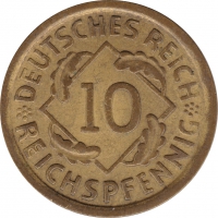 Vorderansicht - 10 Reichspfennig 1936 D - Münze des Dritten Reichs geprägt in München, Deutschland