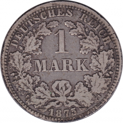 Vorderansicht - 1 Mark Münze, 1875 A - Deutsches Kaiserreich geprägt in Berlin, Deutschland