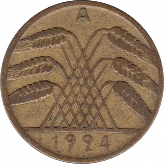 Rückansicht - 10 Rentenpfennig 1924 A - Münze der Weimarer Republik sehr selten