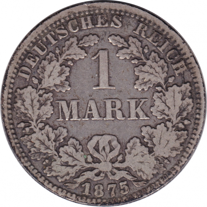 Vorderansicht - 1 Mark Münze, 1875 A - Deutsches Kaiserreich geprägt in Berlin, Deutschland