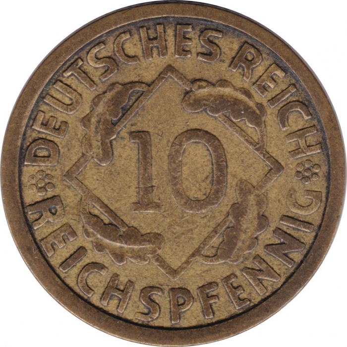 Vorderansicht - 10 Reichspfennig 1925 E - Münze der Weimarer Republik geprägt in Muldenhütten, Deutschland