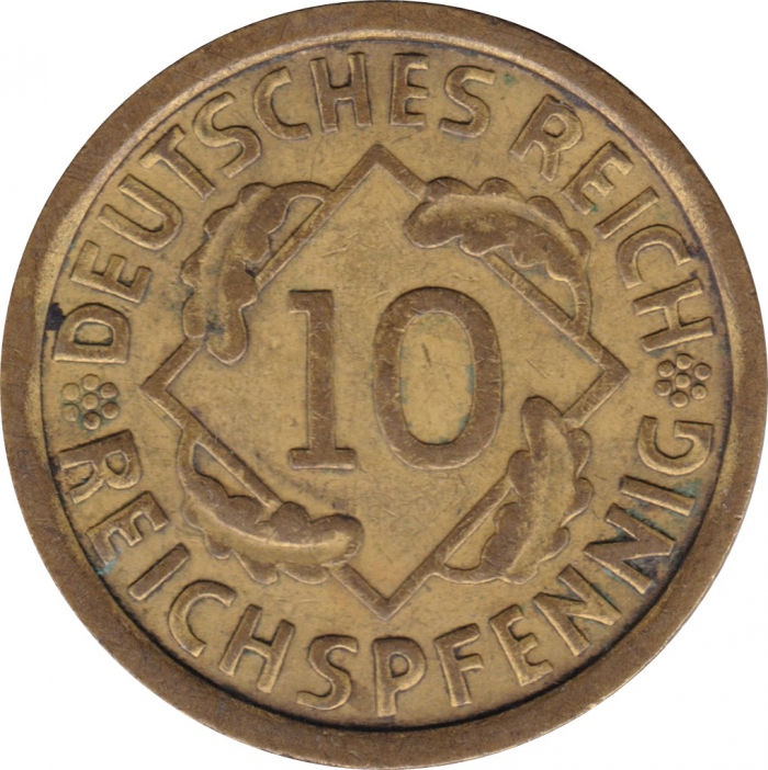 Vorderansicht - 10 Reichspfennig 1936 J geprägt in Hamburg, Deutschland