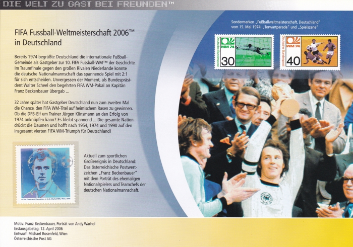 Rückansicht - FIFA Fussball-Weltmeisterschaft 2006 in Deutschland - Philatelie  - Die Welt zu Gast bei Freunden - Philatelistisches Gedenkblatt Erstausgabetag: 12. April 2006