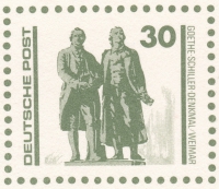 Detailansicht - 30 Pfennig - Schweriner Schloss und Goethe-Schiller-Denkmal, 1990 - Postkartenserie Bauten und Denkmäler, DDR Rückseite leer!