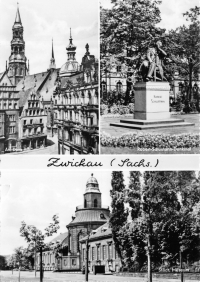 Vorderansicht - Zwickau - Dom, Robert-Schumann-Denkmal, Städt. Museum, 1961 - Ansichtskarte ca. 60 Jahre alt Echt Foto