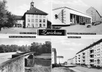 Vorderansicht - Zwickau - Eckersbach, 1973 - Walter-Ulbricht-Straße, Eckersbacher Höhe; ErthelundJulius-Rosenberg-Brücke Ein schöner Begriff war die Schnell-Einkaufsstätte in Eckersbach