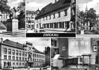 Vorderansicht - Zwickau - Robert-Schumann-Haus, 1981 - 5 Motive - Robert-Schumann-Denkmal, Robert-Schumann-Haus, Anlagen am Schwanenteich, Rathaus und Gedenkzimmer im Robert-Schumann-Haus Echt Foto