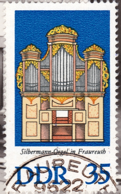 Postkarte - Silbermann Orgel in Fraureuth mit 35 Pfennig Briefmarke, 1976
