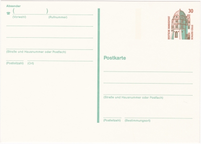 Vorderansicht - Blanko Postkarte - Schloss Celle, 1990 - 30 Pfennig - Deutsche Bundespost sehr guter Zustand