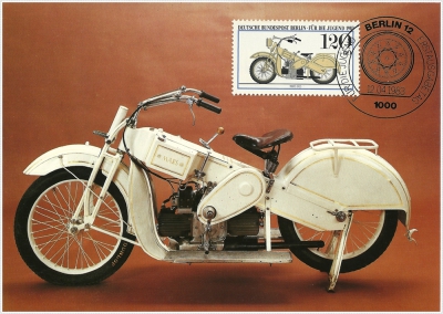 Vorderansicht - Motorrad von Mars 1925, Für die Jugend, Motorräder 1983 - Jugendmarken - Historische Motorräder 120 Pfennige Deutsche Bundespost Berlin