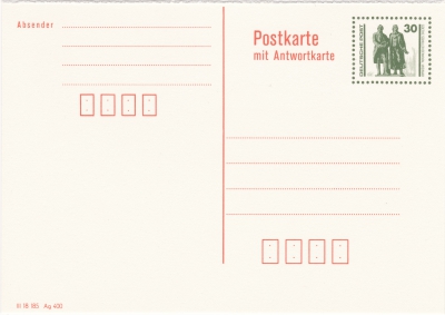 Vorderansicht - Nur Antwortkarte - Goethe-Schiller-Denkmal - 30 Pfennig DDR, 1990 zählt zu den letzten Postkarten der DDR!