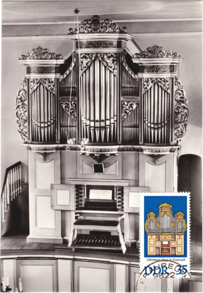 Postkarte - Silbermann Orgel in Fraureuth mit 35 Pfennig Briefmarke, 1976