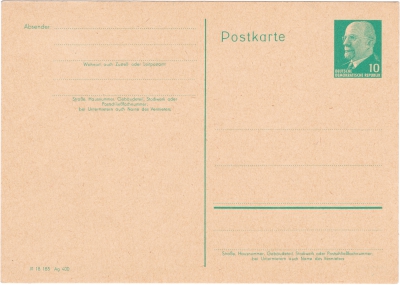 Vorderansicht - Postkarte - Walter Ulbricht - 10 Pfennig von 1961 - Ganzsache P 71 - grüne Briefmarke sehr guter Zustand