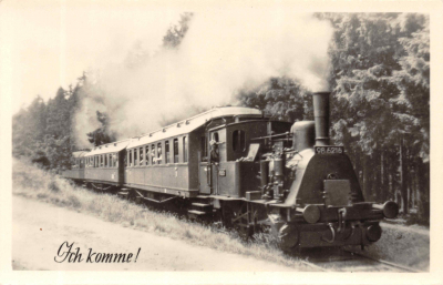 Postkarte Ich komme, Dampflock 1955