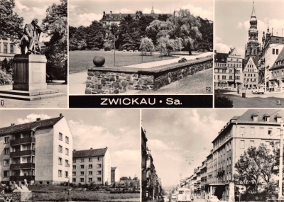 Zwickau - 5 Motive Hauptmarkt, Dom Hotel Wagner uvm., 1973