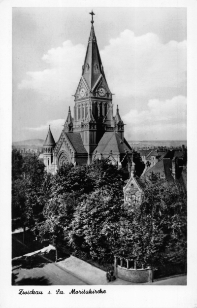 Vorderansicht - Zwickau - Ansichtskarte Moritzkirche, 1955 - Historische Ansichtskarte zum Kaufen Echtes Foto (Hand-Abzug)