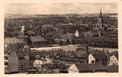 Vorderansicht - Zwickau - Blick zur Moritzkirche, 1957 - Blick zum Museum und zur Moritzkirche Echte Fotografie