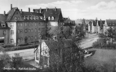 Vorderansicht - Zwickau - Karl-Keil-Straße, 1956 - Ansichtskarte über 60 Jahre alt Echte Fotografie