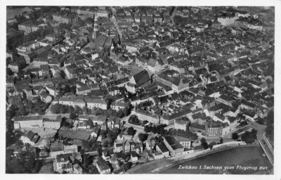 Vorderansicht - Zwickau vom Flugzeug aus, 1959 - Original Fliegeraufnahme No. 93023 Echte Photographie Awuco