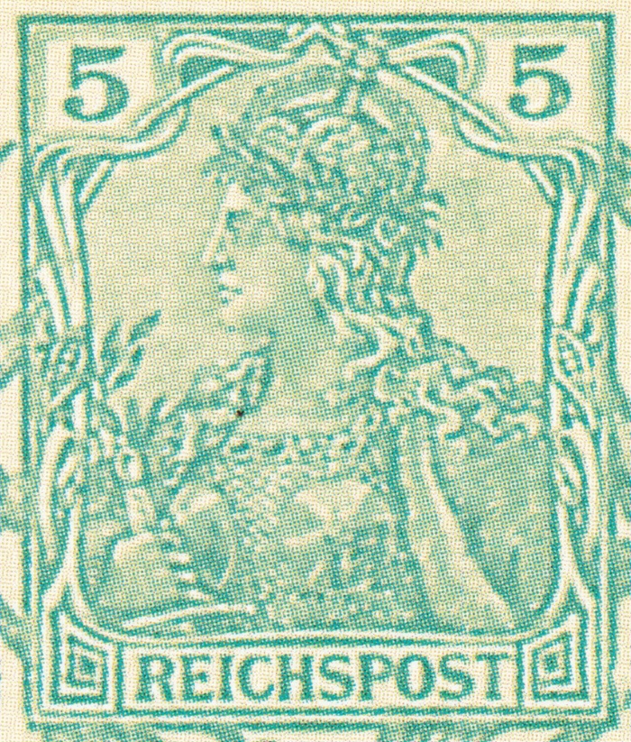 Detailansicht - 1900 Jahrhundert-Postkarte - Sonne und Wolken, Deutsches Kaiserreich - 5 Mark, Fünf Reichsmark Briefmarke, 1900 Ganzsache, Rückseite leer!