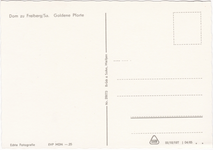 Rückansicht - Ansichtskarte - Goldene Pforte vom Dom zu Freiberg - Deutsche Kunst des 13. Jahrhunderts Leere Rückseite!