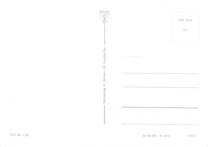 Rückansicht - Ansichtskarte Zwickau - Eckersbach, 1972 - Postkarte zum kaufen ungelaufen, Rückseite ist leer