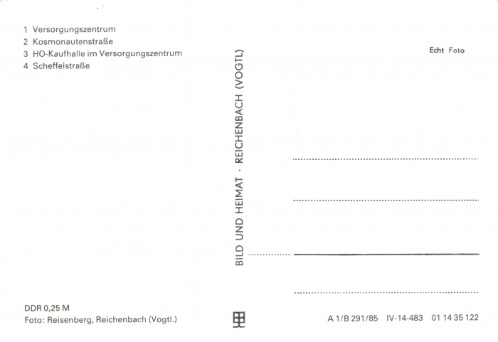 Rückansicht - Ansichtskarte Zwickau - Eckersbach, 1985 - Verschiedene Ansichten von Eckersbach ungelaufen, Rückseite ist leer