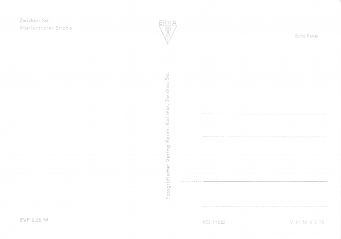Rückansicht - Ansichtskarte Zwickau - Marienthaler Straße, 1971 - alte Schwarz-Weiß-Postkarte Postkarte sehr selten!