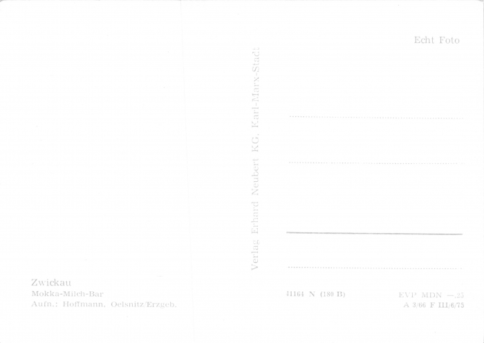 Rückansicht - Ansichtskarte Zwickau - Mokka-Milchbar, 1966 - Ansichtskarte zum Kaufen Postkarte sehr selten!