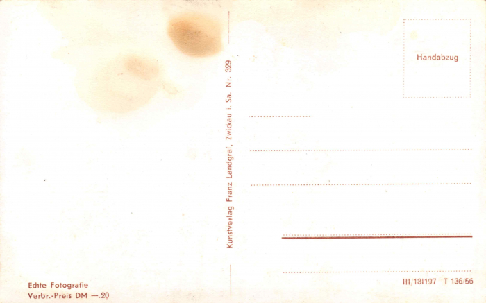 Rückansicht - Klingenthal Blick vom Aschberg, 1956 - sehr seltene Ansichtskarte Karton, s/w-Abzug