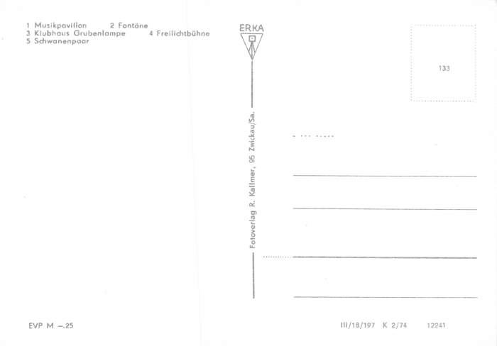 Rückansicht - Zwickau -  Naherholungszentrum Schwanenteich, 1974 - Ansichtskarte zum Kaufen ungelaufen, Rückseite leer!