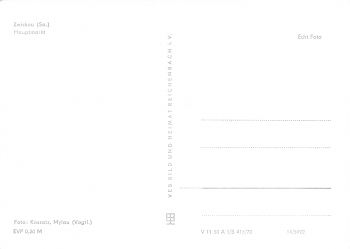 Rückansicht - Zwickau - Am Hauptmarkt, 1970 - schöne Ansichtskarte vom Hauptmarkt zum Kaufen Postkarte sehr selten!