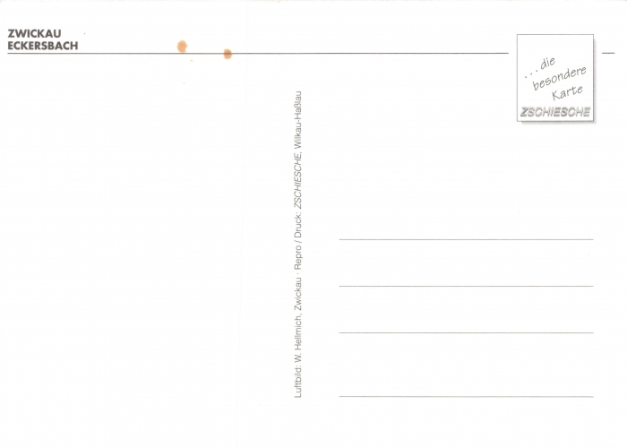 Rückansicht - Zwickau - Ansichtskarte Eckersbach, ca. 1995 - Ansichtskarte zum Kaufen ungelaufen, Rückseite ist leer