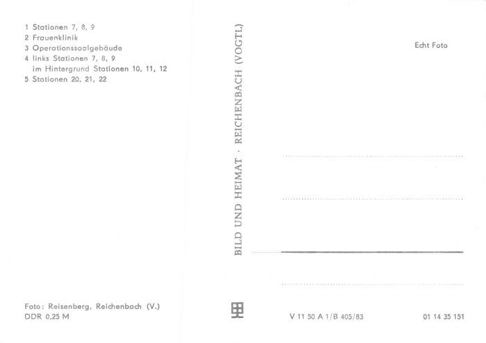 Rückansicht - Zwickau - Bezirkskrankenhaus Heinrich Braun, 1983 - sehr schöne alte Postkarte vom Heinrich-Braun-Krankenhaus ungelaufen, Rückseite leer!