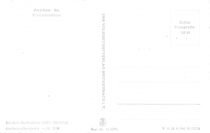 Rückansicht - Zwickau - Freilichtbühne, 1958 - alte Schwarz-Weiß-Postkarte Postkarte sehr selten!