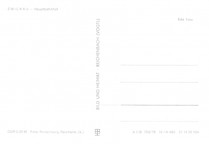 Rückansicht - Zwickau - Hauptbahnhof, 1978 - alte Schwarz-Weiß-Postkarte ungelaufen, Rückseite leer!