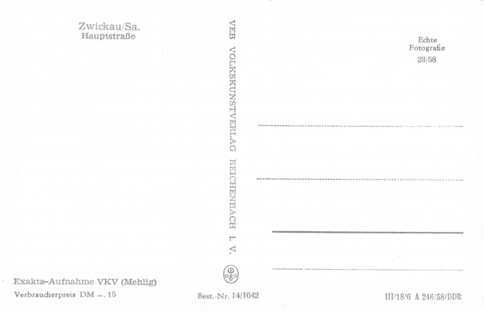 Rückansicht - Zwickau - Hauptstraße, 1958 - schöne Ansichtskarte der Hauptstraße zum Kaufen Postkarte sehr selten!