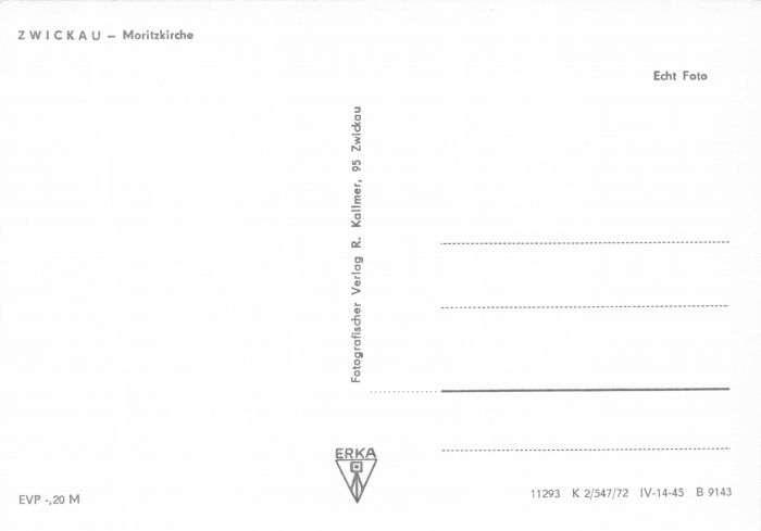 Rückansicht - Zwickau - Moritzkirche, 1972 - Historische Ansichtskarte zum Kaufen ungelaufen, Rückseite leer!