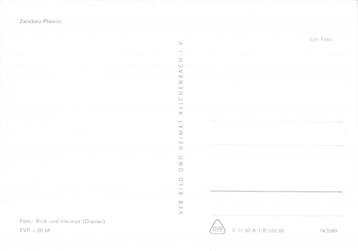 Rückansicht - Zwickau - Planitz, 1968 - Blick auf Planitz ungelaufen, Rückseite leer!