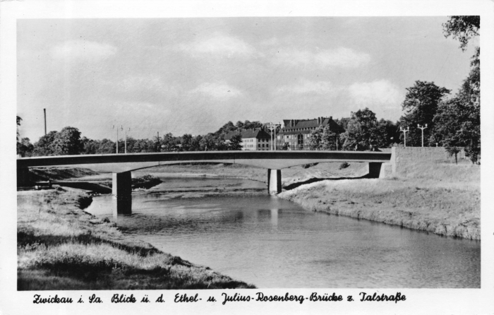 Vorderansicht - Zwickau Ethel und Julius Rosenberg Brücke, 1960 Echtes Foto (Handabzug)