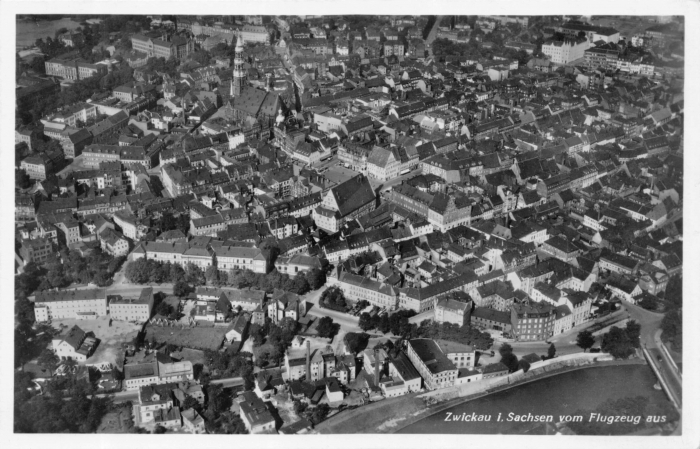 Vorderansicht - Zwickau vom Flugzeug aus, 1959 - Original Fliegeraufnahme No. 93023 Echte Photographie Awuco